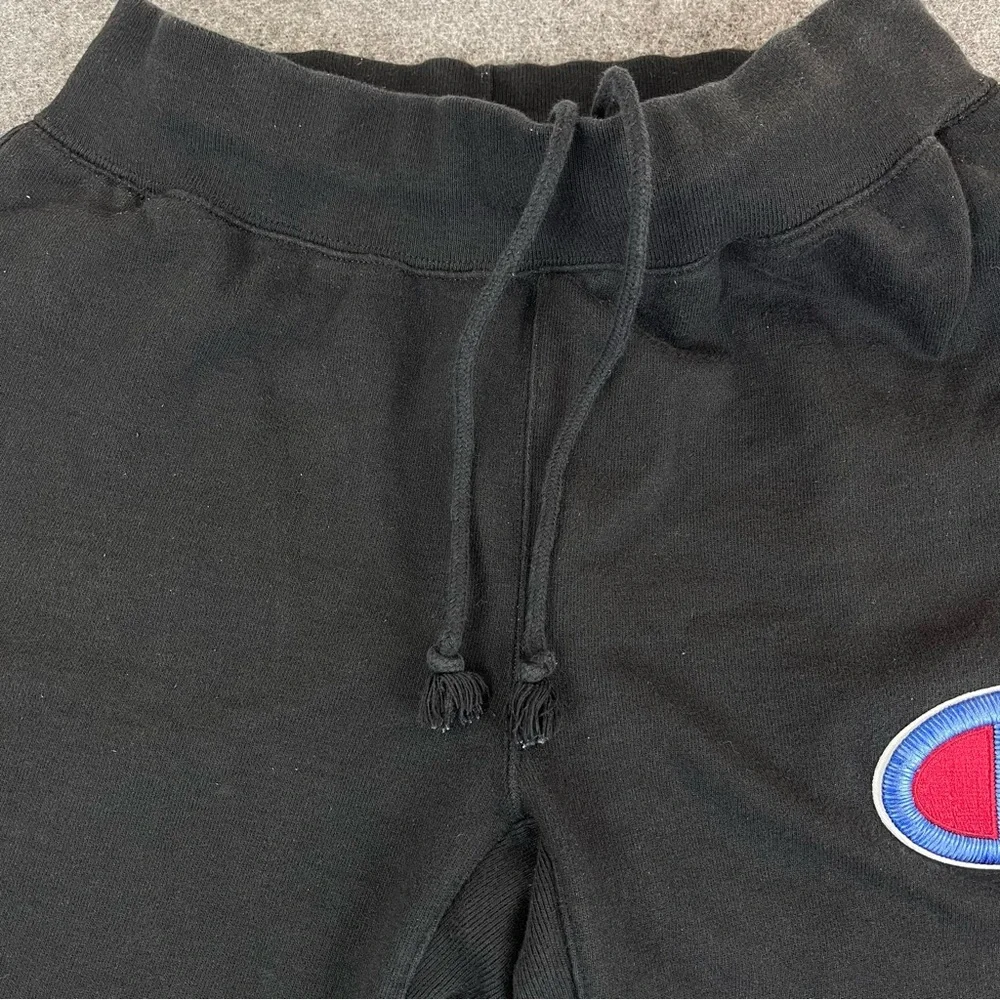 Vintage Champion Sweatpants Mens Medium Black Big Logo Reverse Weave 90s Y2K